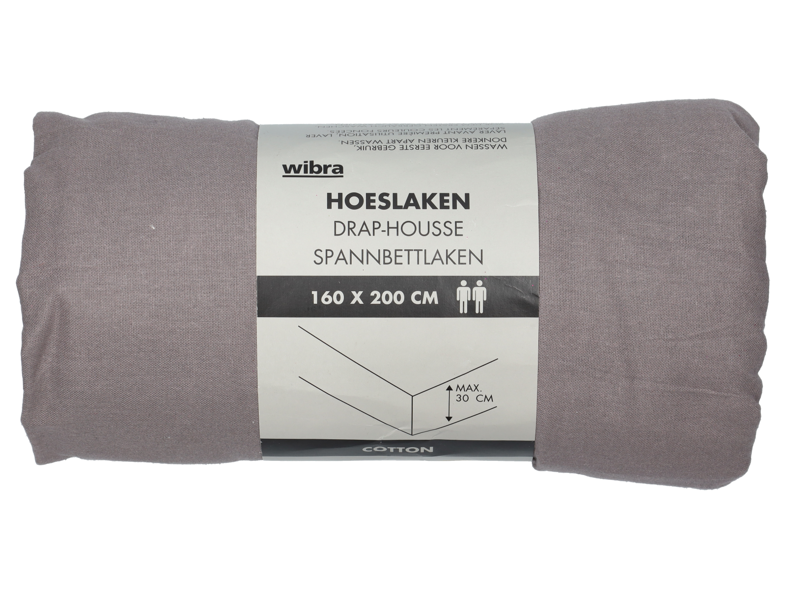 Hoeslaken - 160 x 200 cm - antraciet - Wibra