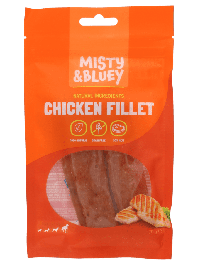 Misty & Bluey hondensnack kipfilet 70 gram - Wibra